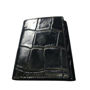 Stone Mountain Black Leather Women's Trifold Wallet Faux Croc Classic Logo